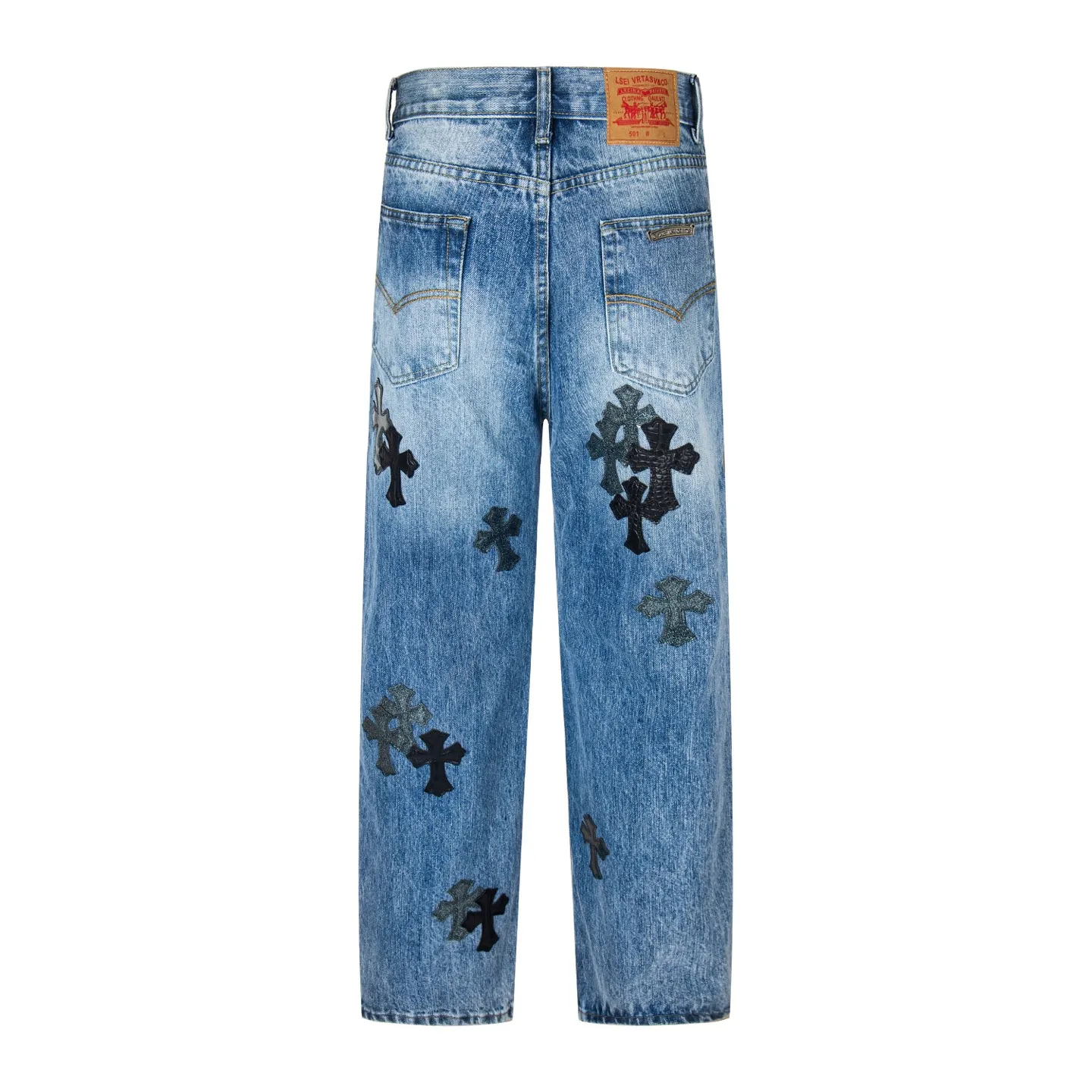 P280 High version (evergreen version) Chrome Hearts/Chrome Hearts 25FW CH starry sky leather cross bamboo jeans adopt starry sky themed leather elements, mostly in the shape of a cross, with glitter on the leather surface. Unique design with simple and elegant details, exquisite workmanship, neat lines and in-place details on the entire pair of pants! It’s also so cool that both men and women can easily control it. It’s a gender-neutral trendy up version. Style number: 1722# Color: blue Size: 28 30 32 34 36